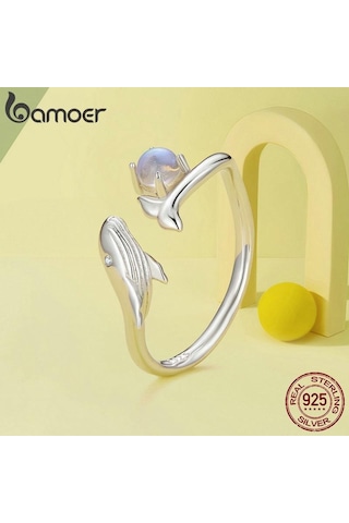 Bamoer 925 Ayar Gümüş Sevimli Balina Açılış Halkası Balık Ve Top Ayarlanabilir Yüzük Kadınlar İçin Güzel Takı