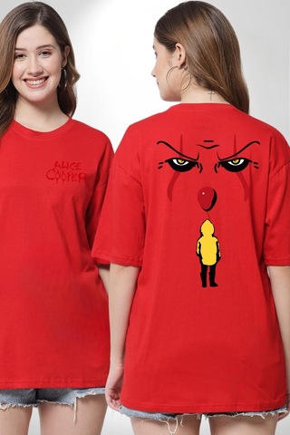 Pennywise Vs Georgie Korku Filmi Kırmızı Oversize Unisex Ön Ve Sırt Baskılı Tişört Kırmızı