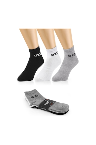 3 Çift Kısa Konçlu Tenis Spor Çorabı Asorti Paket Siyah - Beyaz - Gri