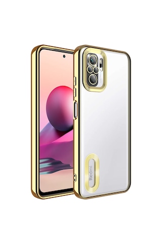 Xemu Redmi Note 10s Kılıf Kamera Korumalı Logo Gösteren Omega Kapak - Gold Gold