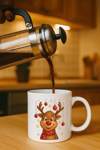 Kupa Yılbaşı Görselli Bardak Krem