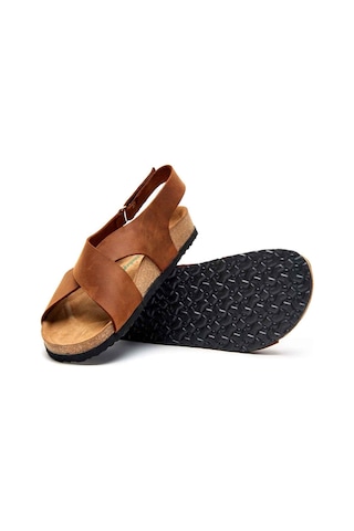 Comfortfusse Fayette - Kadın Ortopedik Hakiki Deri Sandalet Kahverengi Yağlı Deri