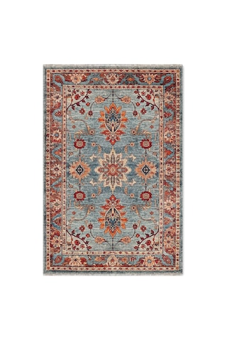 Salon Halısı Mavi Turuncu Çiçek Desenli Kaymaz Taban Th-3030 Mavi - Turuncu - Krem