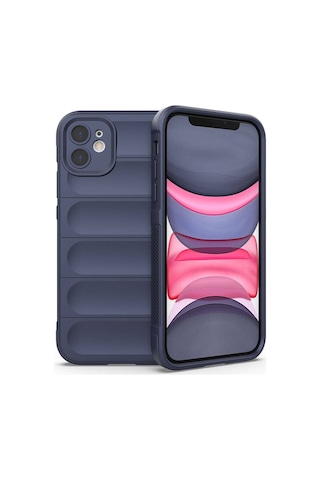 Apple Uyumlu iPhone 11 Kılıf Kamera Korumalı Esnek Silikon Parmak Şeritli Systemcom Lacivert