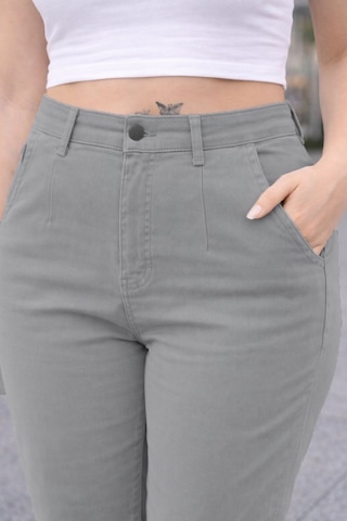 Cedy Denim Mom Fit Jean Büyük Beden Yüksek Bel Carrot Kesim Dar Paça Pileli Esnek Kot Pantolon C600 Taş Rengi