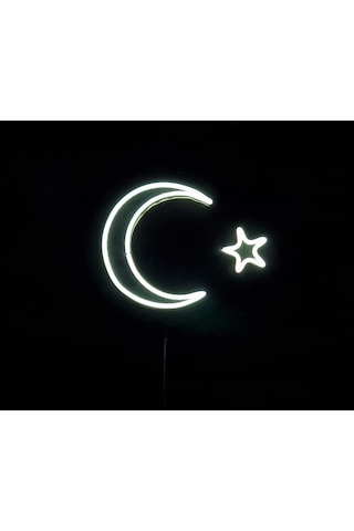 Ay Yıldız Neon Ledli Duvar Aydınlatması Siyah