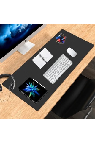 60x30 Cm Siyah Çift Taraflı Deri Desk Mat, Pu Deri Masa Sümeni Ve Masa Koruyucu, Suya Dayanıklı Kolay Silinebilir 2