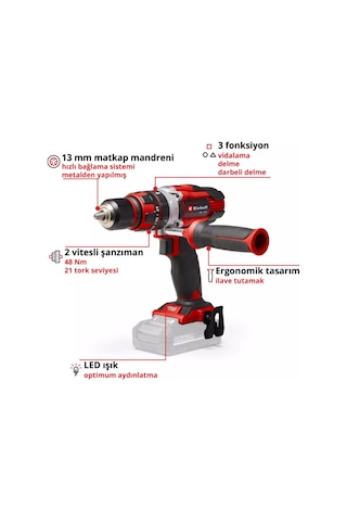 Einhell TE-CD 18/48 Li-ı Akülü Darbeli Vidalama + 2 X 2.5 Ah Akü + 32 Parça Uç Seti