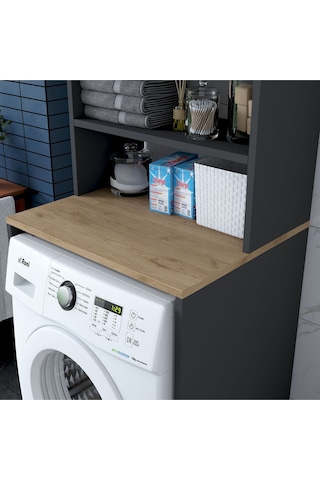 Rani Kd101 Çamaşır Makinesi Dolabı 3 Raflı Kapaklı Banyo Dolabı Antrasit - Sepet Ceviz