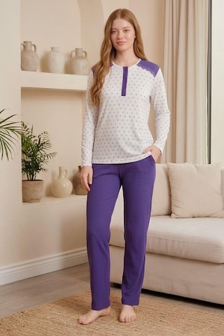 Mecit Pijama Mecit 6358 Mor Kadın Uzun Sabahlıklı Pijama Takımı