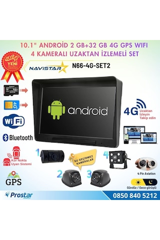 4g Uzaktan İzlemeli 10 İnç Android, 4 Kameralı, Wifi, Gps, Bluetooth 2 Gb + 32 Gb Ve 512 Gb Sd Kart Destekli Set