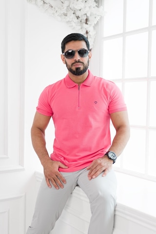 Paul Martin Fermuarlı Polo Yaka Regular Fit T-Shirt Fuşya
