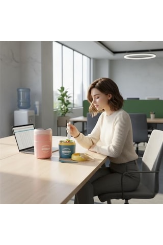 Deconox Çelik Yemek Termosu 2 Katlı Kaşıklı - 304 Paslanmaz Çelik Beslenme Kutusu Sıcak/soğuk Tutma Özellikli Vakumlu Öğle Yemeği Seferi Tası 710 Ml, Çap: 10 Cm, Yük: 15.5 Cm Pembe