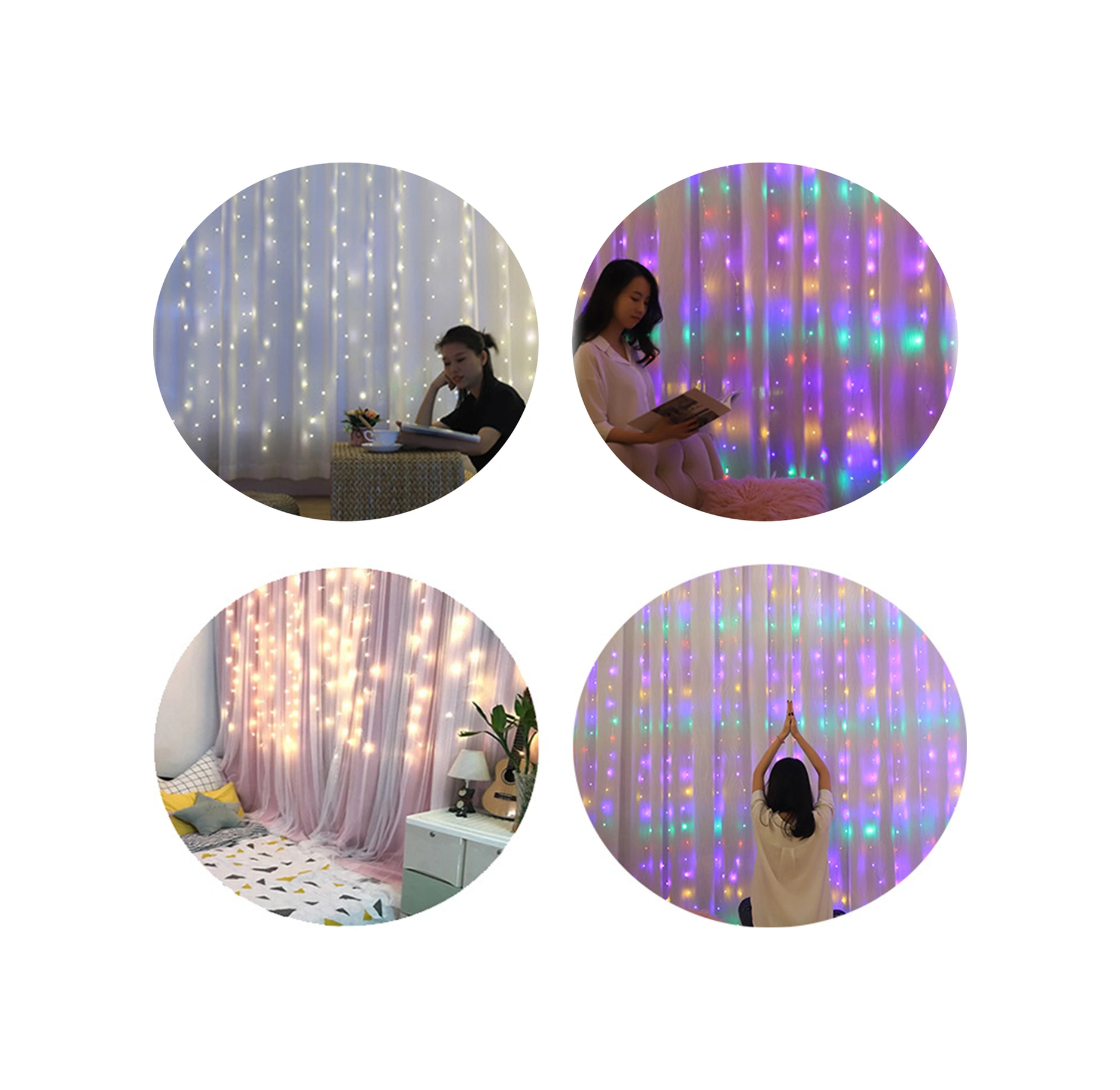 Padalink 3x3m Usb Şarjlı Kumandalı 8 Modlu 300 Led Işıkli Perde Aydınlatması - İç/ Dış Mekan Dekorasyon Işıklı Lambası Parlaklık Ayarlanabilir Sıcak Beyaz