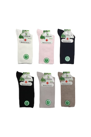 Bambu Kadın Çok Renkli Soket Diyabetik Şeker Çorabı Sıkmayan Çorap 6'lı Paket Çok Renkli
