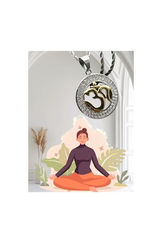 Yiwushi 1 Adet Vintage Yoga Om I Şareti Kolye, Çinko Alaşımlı Sentetik Kübik Zirkonya Metalik Gümüş + Altın Sarısı