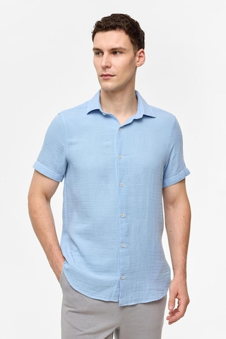 Backandbond Mavi Regular Fit Kısa Kollu Düz Gömlek