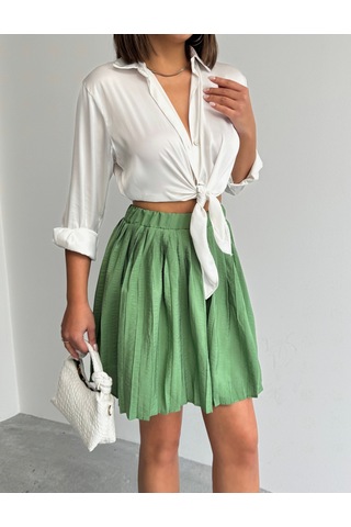 Kadın Modal Dokulu Piliseli Şortlu Mini Etek Yeşil