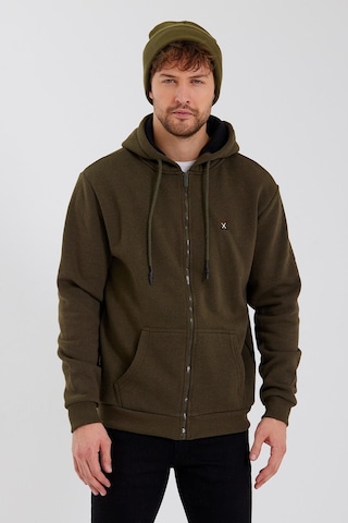 Polostate Erkek Fermuarlı Kanguru Cep 3 İplik Sweatshirt Haki
