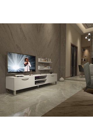 Decoraktiv Eko 4 Slm Dvd Krom Ayaklı Tv Ünitesi Tv Sehpası Beyaz