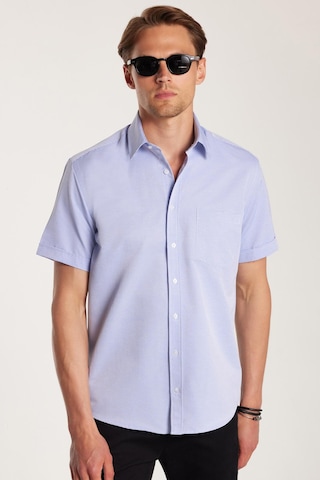 Tudors Erkek Regular Fit Klasik Kesim Kısa Kollu Pamuklu Tek Cepli Armürlü Saks Mavi Gömlek-34094 Saks