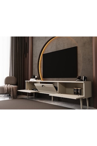 Melura Tv Ünitesi - Tv Sehpası 200 Cm %100 Mdf Lake Ahşap Ayaklı Kumtaşı