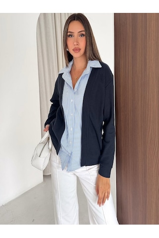 Mirve Butik Gömlekli Selanik Hırka Lacivert