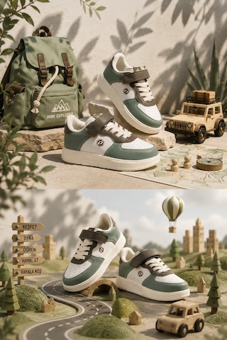 Muggo Snyder Cırtlı Ve Bağcıklı Günlük Çocuk Sneaker Spor Ayakkabı Yeşil