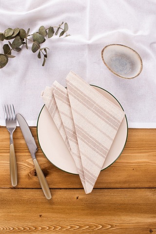 Wellstil Bohem 6'lı Kahverengi Çizgili Keten Peçete