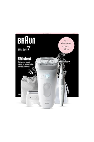 Braun Silk-épil 7, Kadın Epilatörü, Uzun Süreli Epilasyon İçin Tüy Çıkarıcı, Bayan Tıraş Makinesi, Su Geçirmez - Dahil. Bikini Düzeltici Saç Düzeltici Özel Bölge , Made İn Almanya - 7-241, Beyaz/gümüş