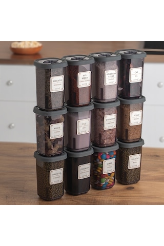 Porsima 1059 Döner Kapaklı Baharatlık Seti 12'li 350 CC Füme