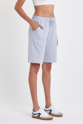 Kadın Rahat Kesim Beli Lastikli Mevsimlik Yumuşak Kumaş Cepli Gri Uzun Bermuda Şort Mtlcb91 Gri