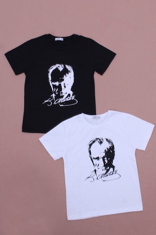 Fyk Kids 2'li Atatürk-imza Farklı Desenli Erkek-kız Çocuk T-shirt Siyah - Beyaz