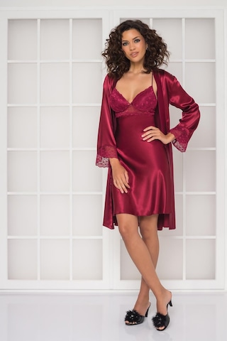 Pierre Cardin Saten Dantelli Gecelik Ve Sabahlık Takımı - 4285 Bordo