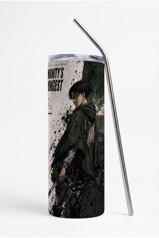 Anime Severlere Özel Attack On Titan Levi Desenli Hediye Seti Levi Termos, Levi Kupa, Levi Bardak Altlığı