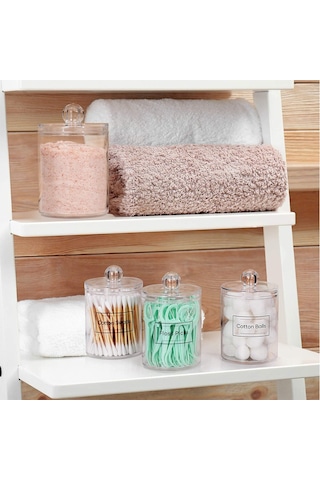 Hangfox 7x10.5cm Akrilik Kapaklı Organizer Kutusu - Q-tip, Makyaj Pamuk Ve Diş Ipı Saklama Kutusudur Şeffaf