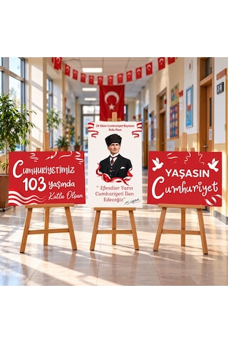 29 Ekim Cumhuriyet Bayramı 103. Yıl 3'lü Mukavva Afiş Seti 50x70 Cm Şövale Hariç Tüm Yaşlar