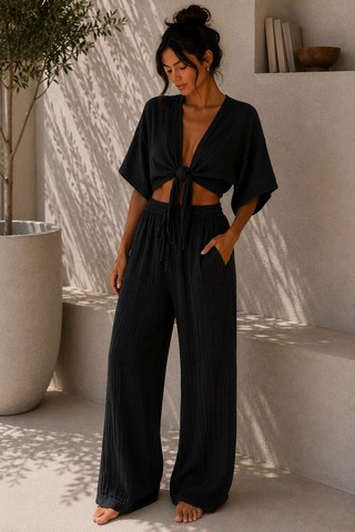 Bbbutikbasic Kadın Müslin Bağlamalı Bolero Bluz Oversize Salaş Yazlık Kimono Hırka My3535 Siyah