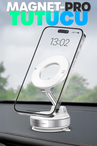 Magnetpro 360 Ayarlanabilir Araç İçi Masa Üstü Vakumlu Mıknatıslı Magsafe Telefon Tutucu Beyaz Beyaz