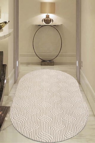 Raschel Carpet Kaymaz Taban Moopy Oval Krem Bukleli Yumuşak Soft Dokuma Yolluk Halı Salon Halısı Lp1003a Krem Krem