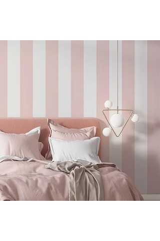 Pembe Beyaz Kalın Çizgili Duvar Kaplama Folyosu