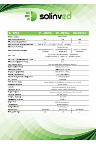 Solinved 60a Mppt Şarj Kontrol Cihazı