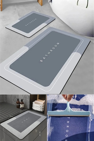 Dikdörtgen Sihirli Su Emici Kaydırmaz Banyo Paspası Ayak Matı Kaymaz Tabanlı Abdest Paspası 58x38 Cm Diğer
