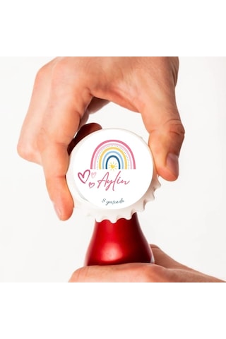 İsimli Ve Yaşlı Yaş Günü Hatırası - Kalp Ve Gökkuşağı Konseptli Gazoz Kapağı Magnet 10lu Paket