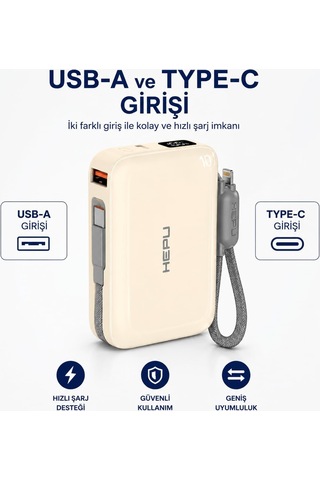 Lexroo Armor Series Hp-ap03y 10.000 Mah Qualcomm Quick Charge 3.0 Dijital Ekranlı Hızlı Şarj - Bej