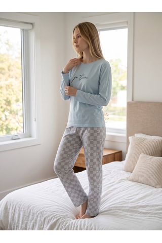 Pijamoni Milan Uzunkol Pijama Takım 7600 Buz Mavi