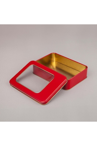 Pencereli Kırmızı Metal Kutu 19x13,5x4,5 Cm