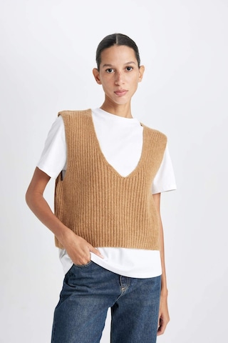 DeFacto Regular Fit V Yaka Basic Düz Fitilli Triko Süveter D8588AX24WNBG474 Bej