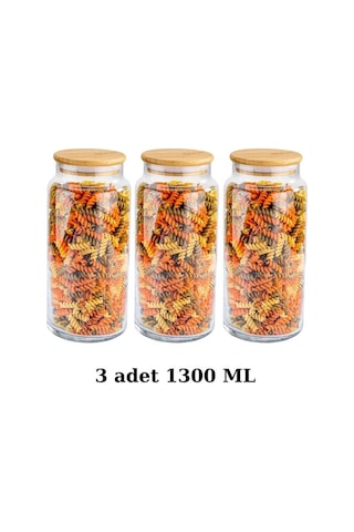 Zone 6'lı 800ml Ve 1300ml Cam Saklama Kabı Seti Bambu - Şeffaf