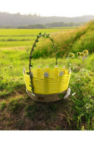 Sepet Takı Organizer Makyaj Kutusu Hasır El Yapımı Çok Amaçlı Komidin Üstü Sarı
